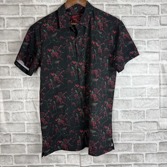 Retro Rifle Shirt MEDIUM Polyester Blend THE WIDOW Short Sleeve Beach Stretch - Picture 2 of 8